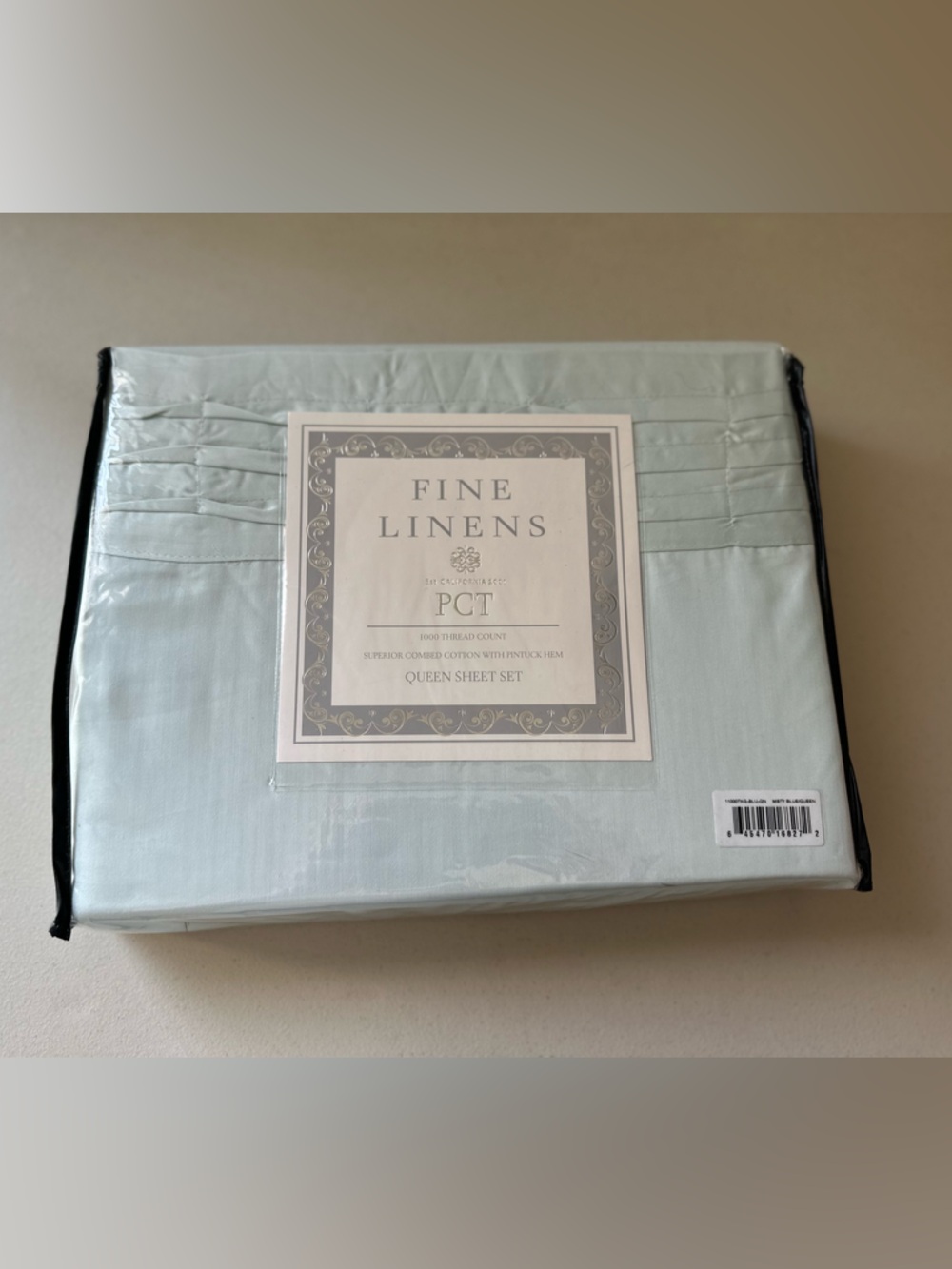 PCT Fine Linen 1000 TC QUEEN Sheet Set MISTY BLUE Pintuck Hem NO BUNDLING!!